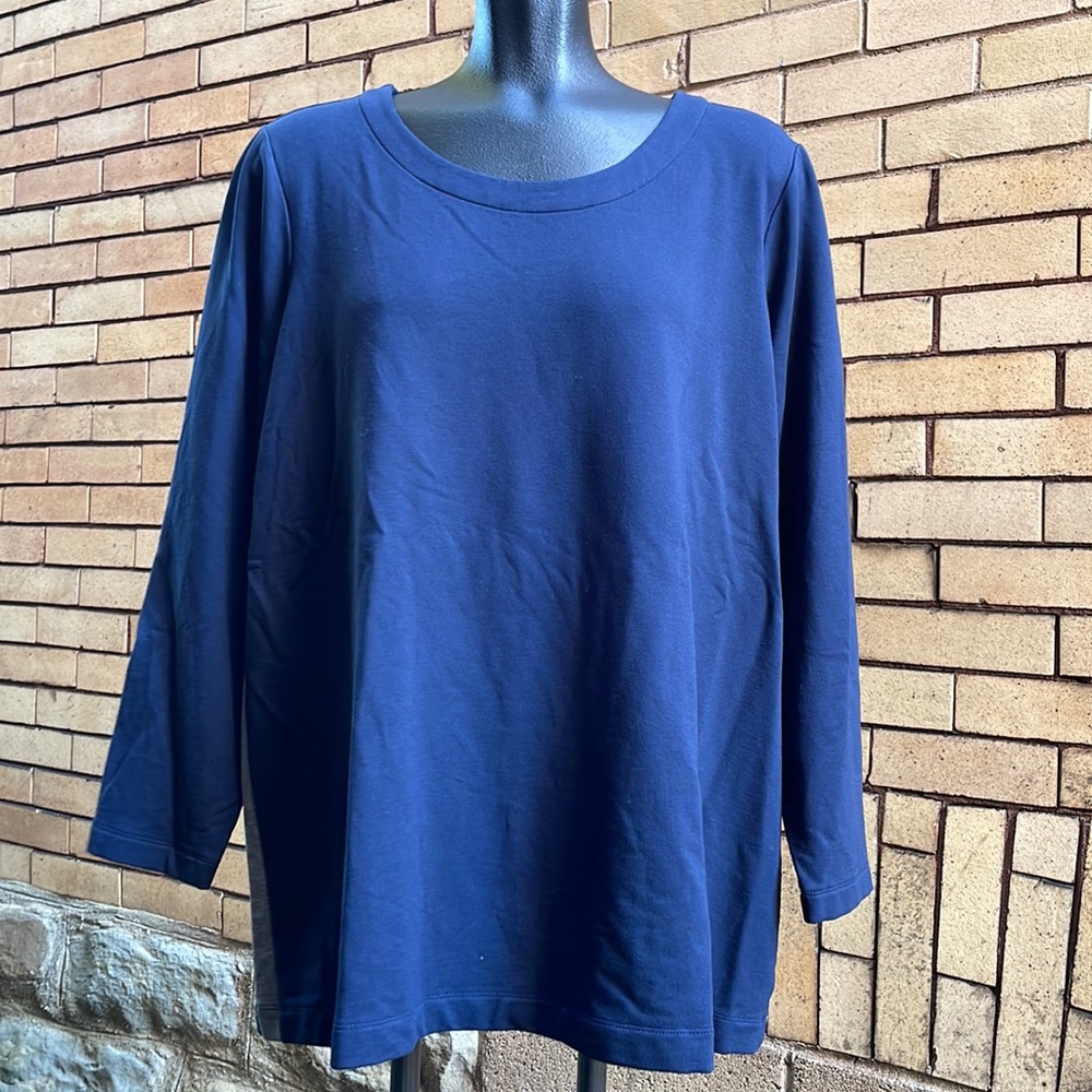 J Jill Wearever Collection blue gray crewneck sweatshirt Extra Large Petite NEW